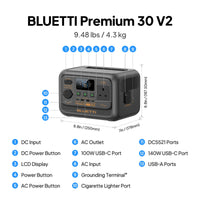 BLUETTI PREMIUM 30 V2 PORTABLE POWER STATION | 600W 320Wh